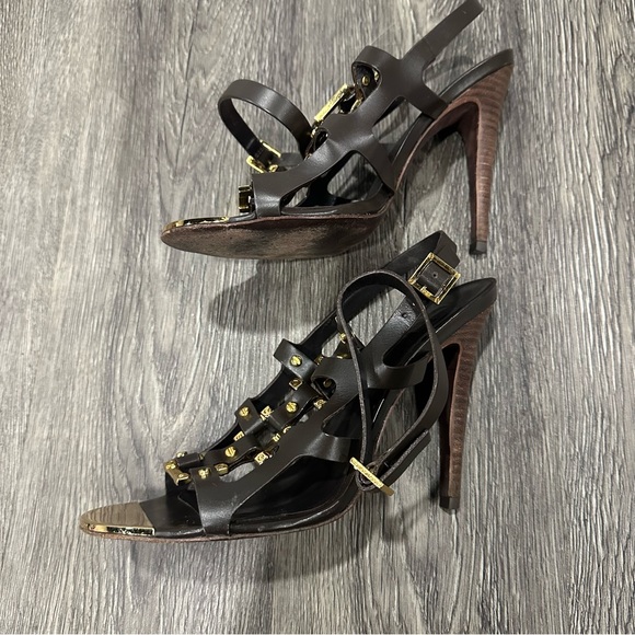 Tory Burch Gold and Brown Heels with Elegant Straps Size 7 1/2 - Picture 7 of 11